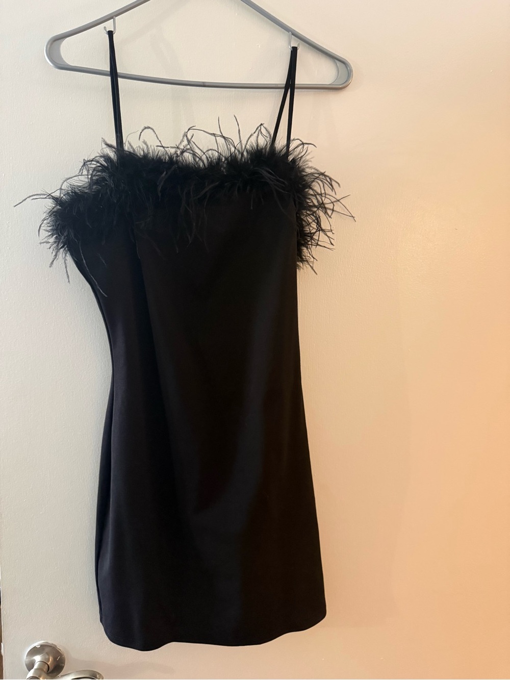 Black Feather Trim Mini Dress